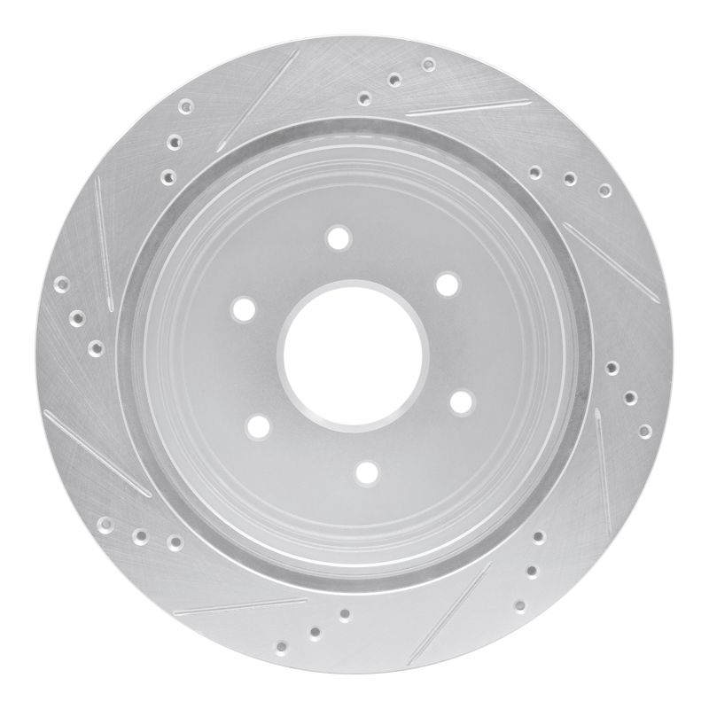 Nissan Titan Brake Rotor (1) - Rear Right - R1 Concepts - Drilled & Slotted - Silver - `17-`24